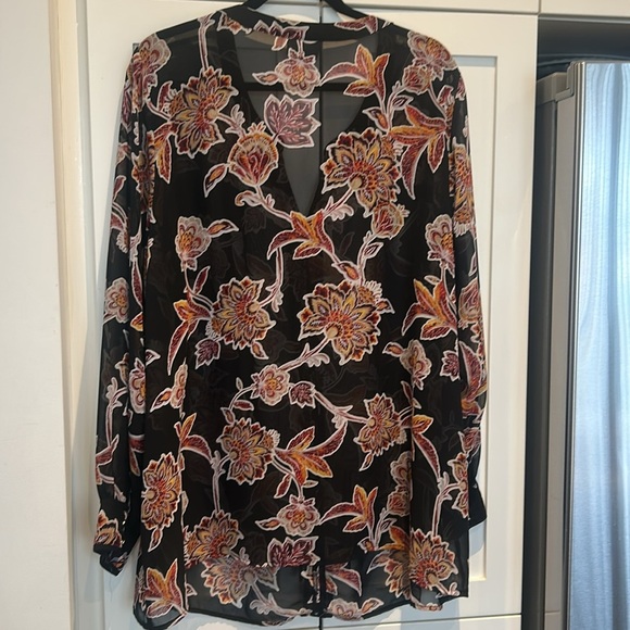 Liz Claiborne Signature Women Floral Sheer V-Neck Long Sleeve Sheer Blouse - Picture 8 of 13